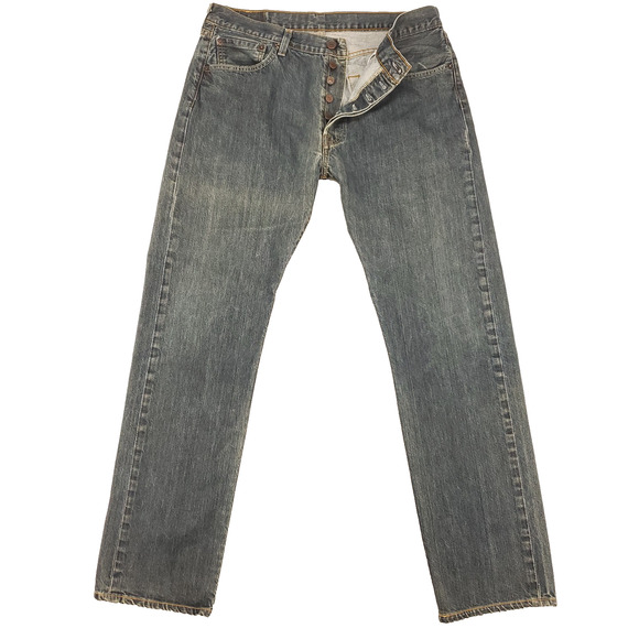 Levi's 501 Jeans Mens 34x34 Blue Dark Wash Faded Straight Classic Denim Rugged - Picture 1 of 12